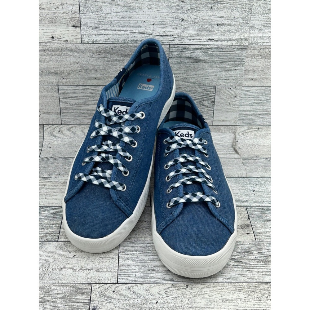 Keds x Draper James Champion Blue Canvas Gingham Sneakers WF62889 Womens 7